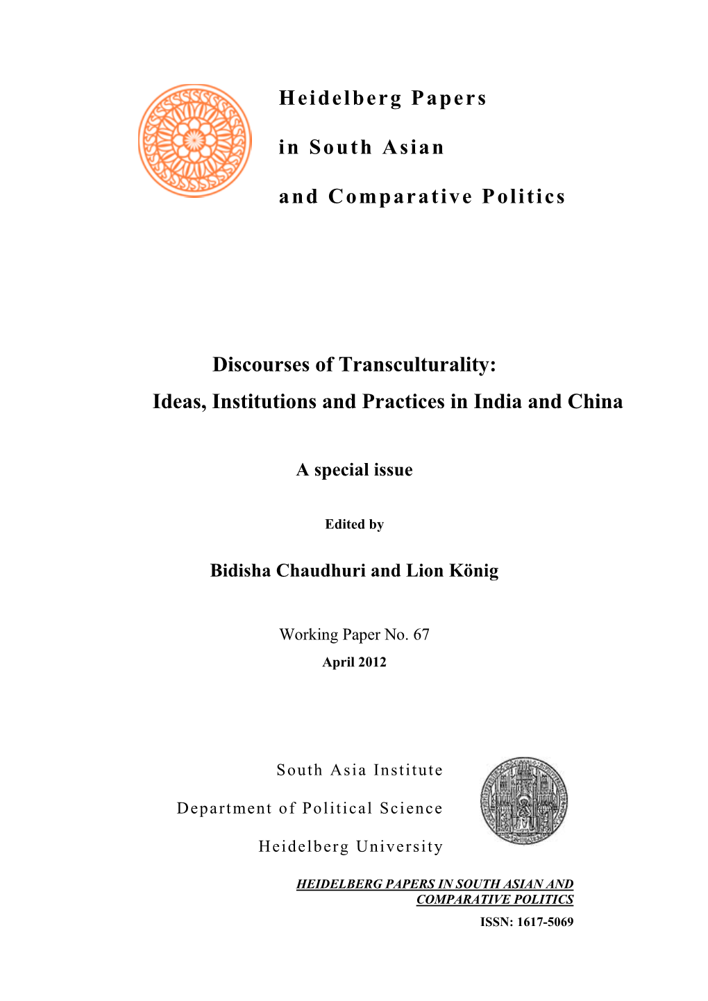 Heidelberg Papers in South Asian and Comparative Politics Discourses Of