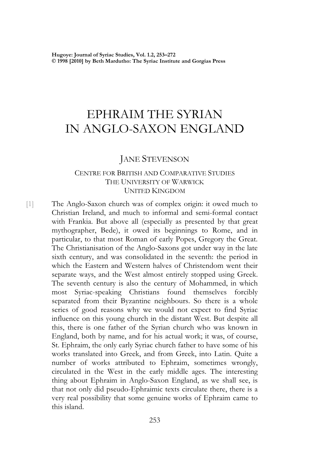 Ephraim the Syrian in Anglo-Saxon England