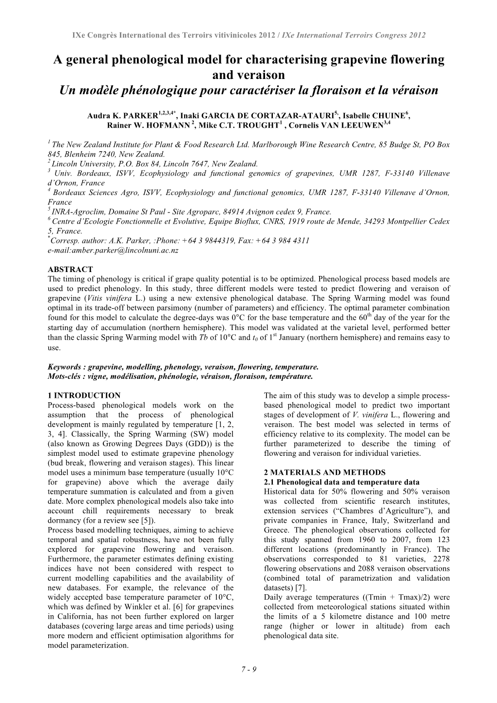 A General Phenological Model for Characterising Grapevine Flowering and Veraison Un Modèle Phénologique Pour Caractériser La Floraison Et La Véraison