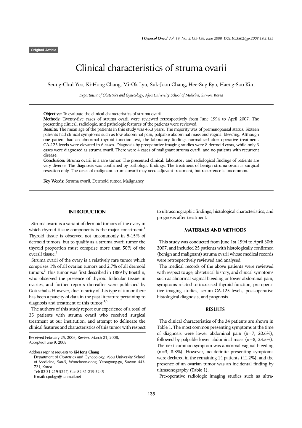 Clinical Characteristics of Struma Ovarii