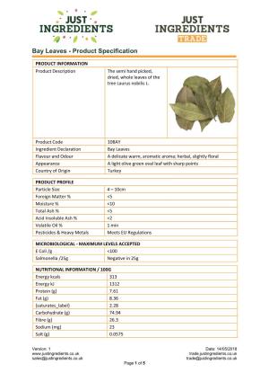 Bay Leaves - Product Specification