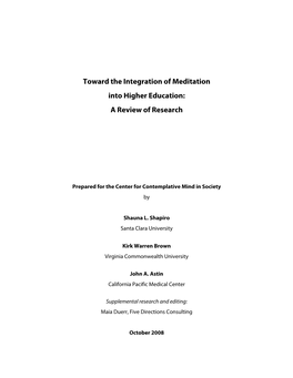 Toward the Integration of Meditation Into Higher Education: a Review of Research