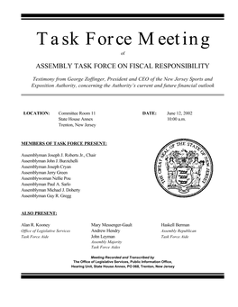 Task Force Meeting of ASSEMBLY TASK FORCE on FISCAL RESPONSIBILITY