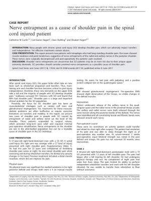 Nerve Entrapment As a Cause of Shoulder Pain in the Spinal Cord Injured Patient