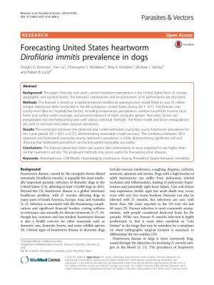 Forecasting United States Heartworm Dirofilaria Immitis Prevalence in Dogs Dwight D