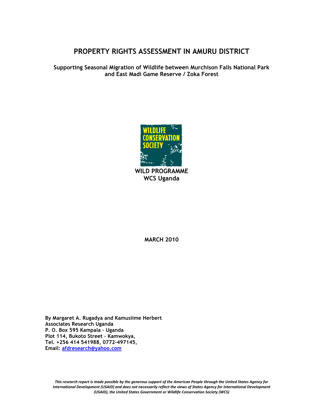 Property Rights Assessment in Amuru District