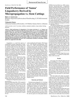 'Sanna' Lingonberry Derived by Micropropagation Vs. Stem Cuttings