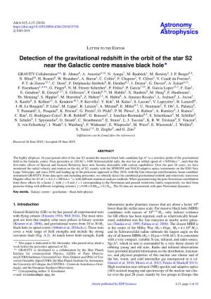 Detection of the Gravitational Redshift in the Orbit of the Star S2 Near the Galactic Centre Massive Black Hole? GRAVITY Collaboration??: R
