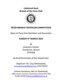 Cattistock Hunt Branch of the Pony Club INTER-BRANCH