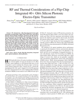 RF and Thermal Considerations of a Flip-Chip Integrated 40+ Gb/S Silicon Photonic Electro-Optic Transmitter Zheng Yong , Stefan Shopov , Member, IEEE, Jared C