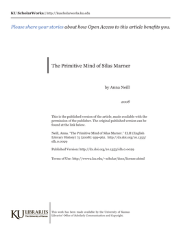 The Primitive Mind of Silas Marner
