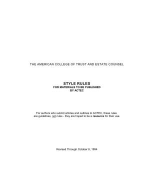 Style Rules for Materials to Be Published by Actec
