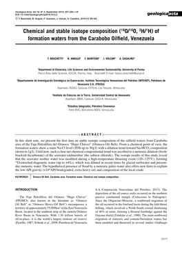 Of Formation Waters from the Carabobo Oilfield, Venezuela