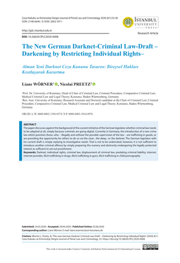 The New German Darknet-Criminal Law-Draft – Darkening by Restricting Individual Rights–