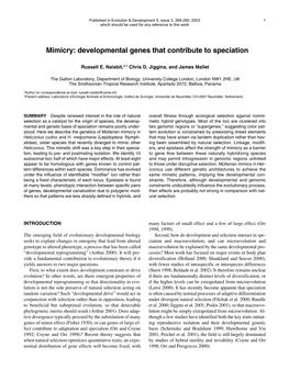 Mimicry: Developmental Genes That Contribute to Speciation