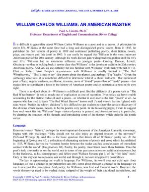 William Carlos Williams: an American Master