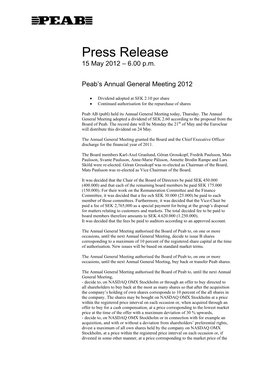 Press Release 15 May 2012 6.00 P.M
