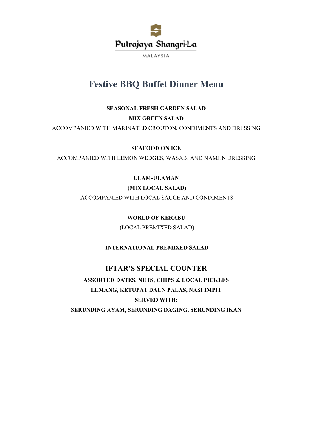 Festive BBQ Buffet Dinner Menu