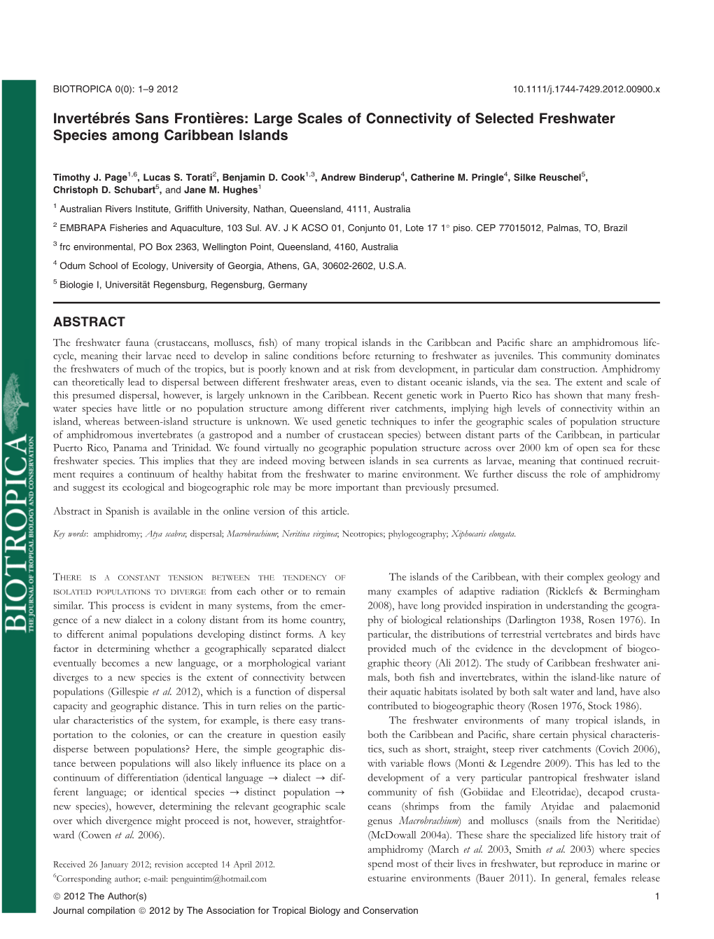 Large Scales of Connectivity of Selected Freshwater Species Among Caribbean Islands