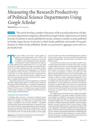 Measuring the Research Productivity of Political Science Departments Using Google Scholar