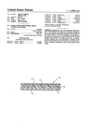 United States Patent (11) 3,598,122 72 Inventor Alejandro Zafaroni Atherton, Calif