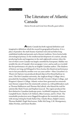 The Literature of Atlantic Canada Marta Dvorak and Coral Ann Howells, Guest Editors