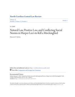 Natural Law, Positive Law, and Conflicting Social Norms in Harper Lee's to Kill a Mockingbird Maureen E