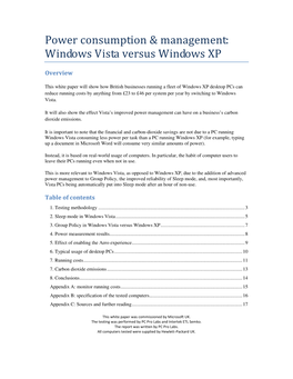 Power Consumption & Management: Windows Vista Versus Windows XP