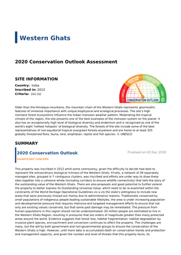 Western Ghats - 2020 Conservation Outlook Assessment