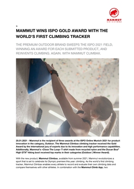 Mammut Wins Ispo Gold Award with the World's First Climbing Tracker