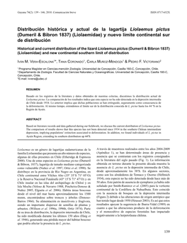 Distribución Histórica Y Actual De La Lagartija Liolaemus Pictus (Dumeril & Bibron 1837) (Liolaemidae) Y Nuevo Límite Co