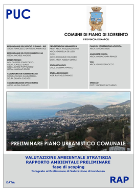 RAPPORTO AMBIENTALE PRELIMINARE Fase Di Scoping Integrato Al Preliminare Di Valutazione Di Incidenza