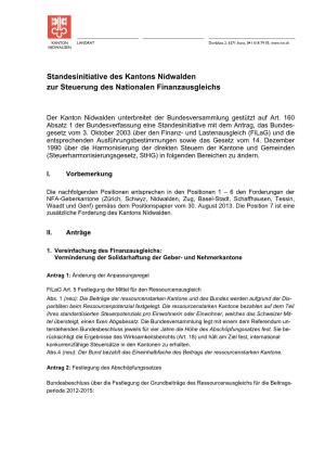 Standesinitiative Des Kantons Nidwalden Zur Steuerung Des Nationalen Finanzausgleichs