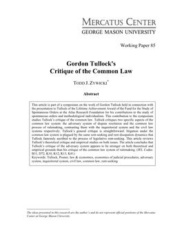 Gordon Tullock's Critique of the Common Law