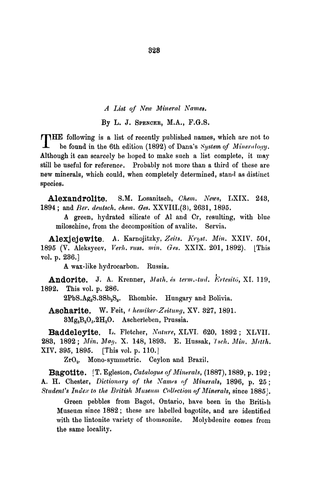 328 a List of New Mineral Names. by L. J. SPENCEI~, M.A., F.G.S