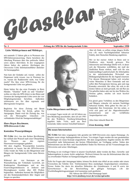 Nr. 1 Zeitung Der SPD Für Die Samtgemeinde Uchte September 1998 Liebe Mitbürgerinnen Und Mitbürger, Aber Ich Finde, Es Sollten Einige Jüngere Kräfte, Wie Z.B
