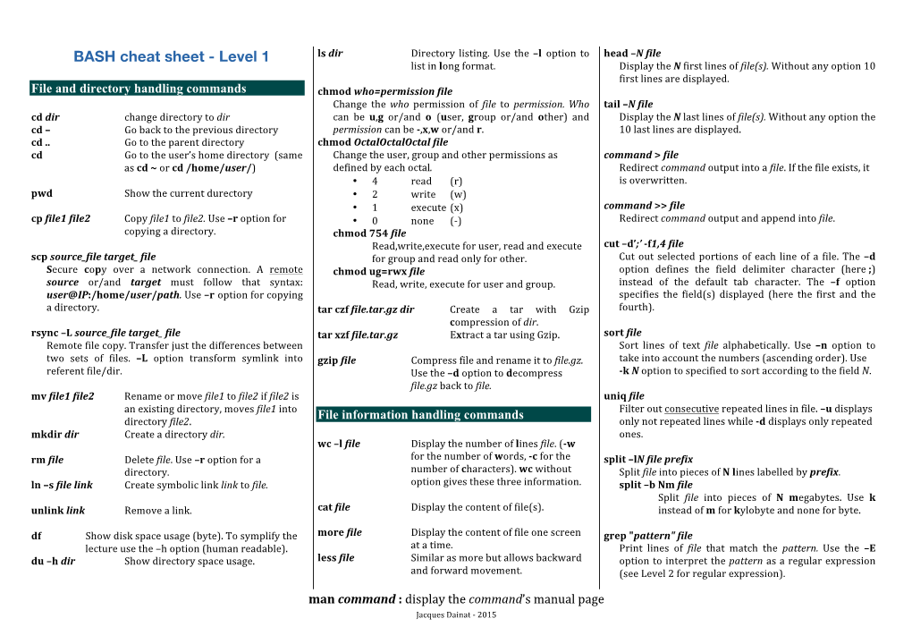 Bash Cheat Sheet Level1