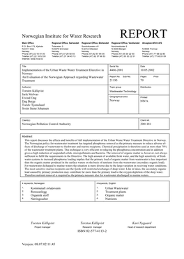 Implementation of the Urban Waste Water Treatment Directive in Norway