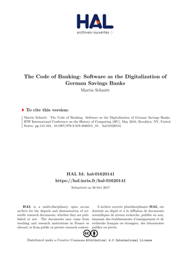 The Code of Banking: Software As the Digitalization of German Savings Banks Martin Schmitt