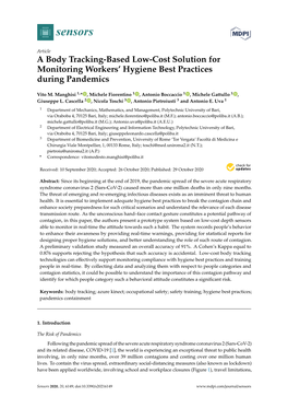 A Body Tracking-Based Low-Cost Solution for Monitoring Workers’ Hygiene Best Practices During Pandemics