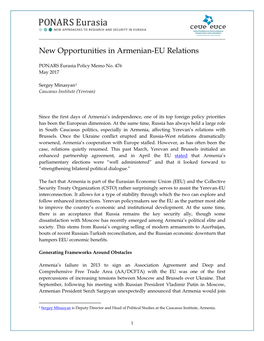 New Opportunities in Armenian-EU Relations