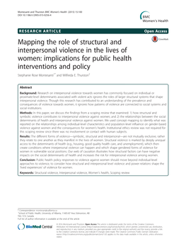 Mapping the Role of Structural and Interpersonal Violence in the Lives Of
