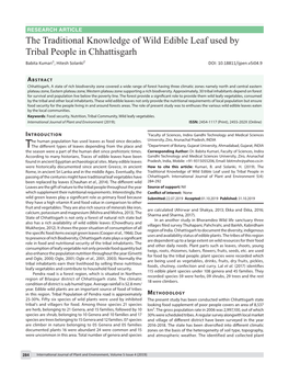 The Traditional Knowledge of Wild Edible Leaf Used by Tribal People in Chhattisgarh Babita Kumari1, Hitesh Solanki2 DOI: 10.18811/Ijpen.V5i04.9