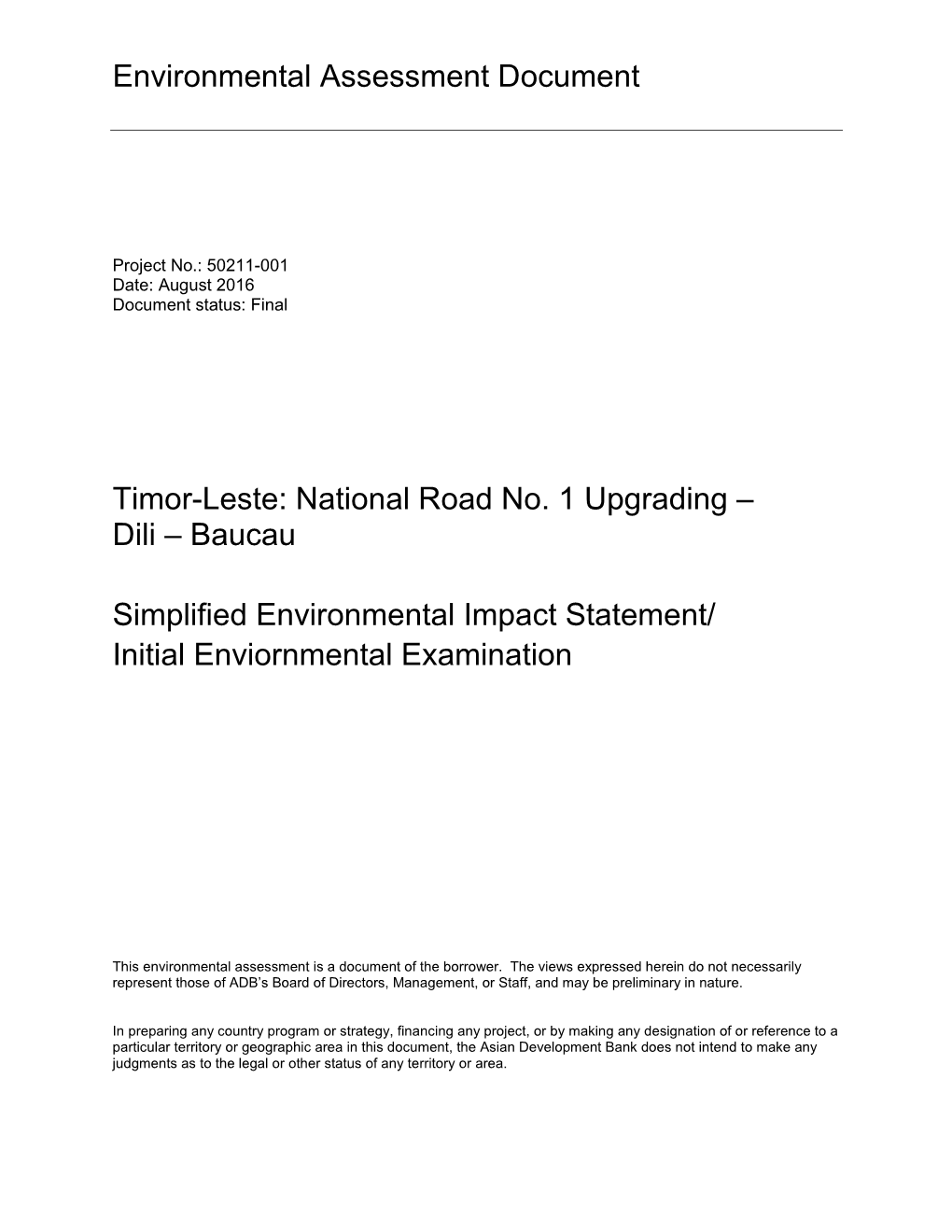 Environmental Assessment Document Timor-Leste