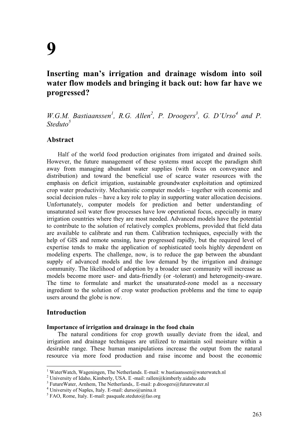 Inserting Man's Irrigation and Drainage Wisdom Into Soil Water Flow Models