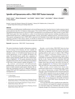 Spindle Cell Liposarcoma with a TRIO-TERT Fusion Transcript