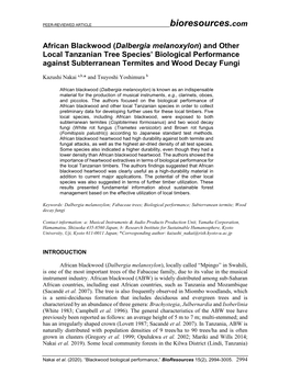 African Blackwood (Dalbergia Melanoxylon) and Other Local Tanzanian Tree Species’ Biological Performance Against Subterranean Termites and Wood Decay Fungi