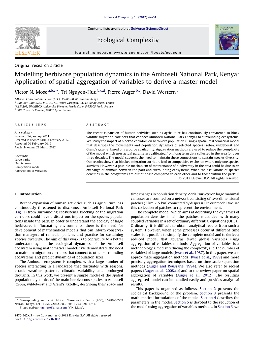 Modelling Herbivore Population Dynamics in the Amboseli National Park, Kenya