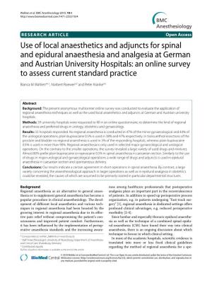 Use of Local Anaesthetics and Adjuncts for Spinal and Epidural