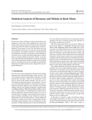 Statistical Analysis of Harmony and Melody in Rock Music
